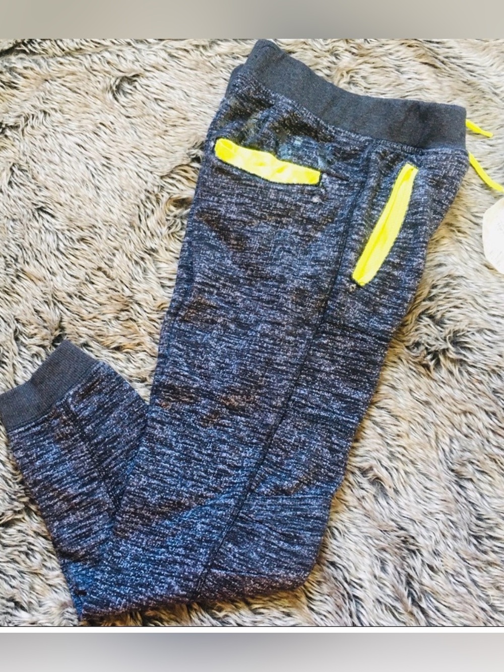 DKNY Boys Jogger Sweatpants Gray Neon Yellow Size Small 8